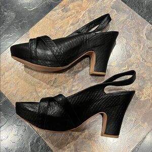 Cathy Says Black Platform sling back all leather heels 9.5/10